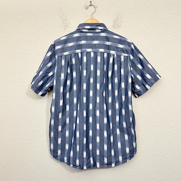 OUTERKNOWN Shirt Pigeon Blue Striped Button Up Short Sleeve Cotton 90s - Picture 2 of 8